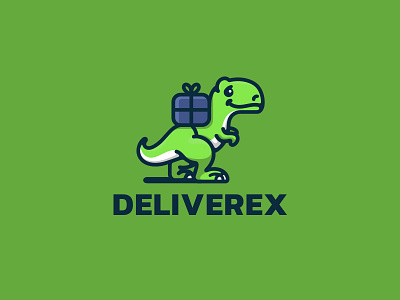 Deliverex box character courier creative cute delivery dino dinosaur logo mascot playful t rex