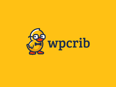 Wpcrib 2 animal logo bird character cute duck geek glasses kreatank logo design mascot playful simple smart sweet wordpress