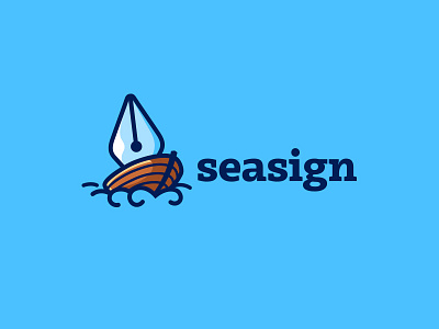 SeaSing boat creative document kreatank logo ocean pen sea ship sign signature