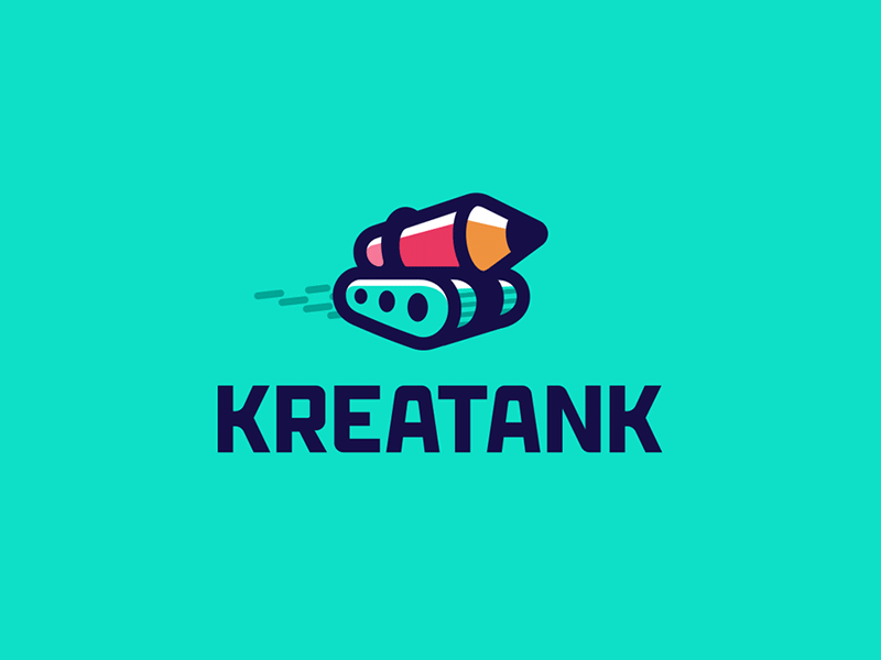 Kreatank logo animation 2019 animation brand identity creative agency gif illustration kreatank logo pen pencil tank