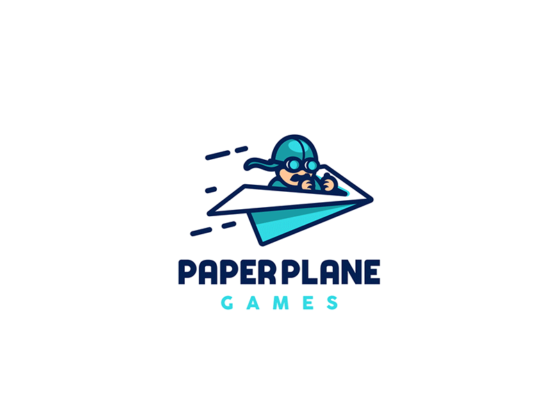 Paper Plane Games animation board games character creative funny gif illustration logo design mascot paper plane pilot playful