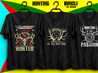 20+ Print Ready Editable Hunting T-Shirts Design Bundle