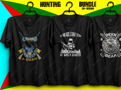 20+ Print Ready Editable Hunting T-Shirts Design Bundle :)1