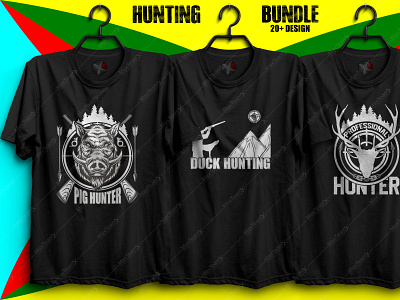 20+ Print Ready Editable Hunting T-Shirts Design Bundle :)2 flat freelancer nayem hunting hunting apparel design illustration ournayem