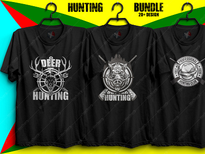 20+ Print Ready Editable Hunting T-Shirts Design Bundle :)3