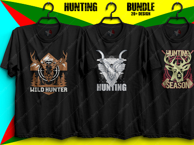 20+ Print Ready Editable Hunting T-Shirts Design Bundle :)