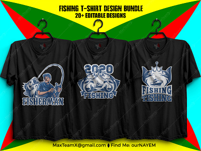 20+ Print Ready Editable Fishing T-Shirts Design Bundle :) 1