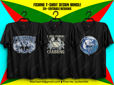 20+ Print Ready Editable Fishing T-Shirts Design Bundle :) 3 design designer nayem fish freelancer nayem illustration ournayem tshirt template