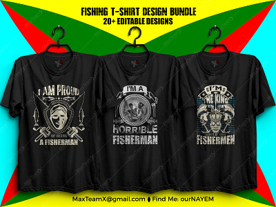 20+ Print Ready Editable Fishing T-Shirts Design Bundle :) 5 design fish fisherman fishes freelancer nayem ournayem