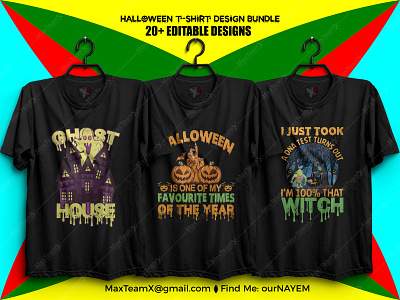 20+  Print Ready Editable Halloween T Shirts Design Bundle