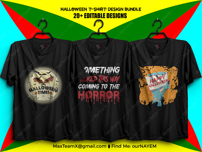 20+ Print Ready Editable Halloween T Shirts Design Bundle :)1