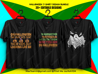 20+ Print Ready Editable Halloween T Shirts Design Bundle :)4