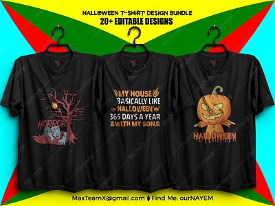 20+ Print Ready Editable Halloween T Shirts Design Bundle :)6