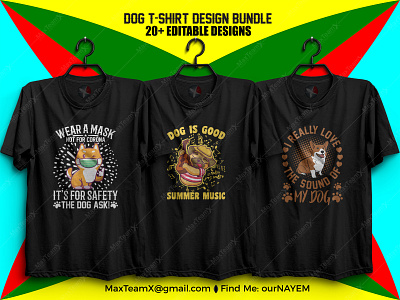 20+ Print Ready Editable Dog T-Shirts Design Bundle