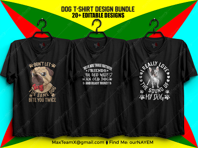20+ Print Ready Editable Dog T-Shirts Design Bundle :)1