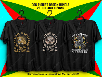 20+ Print Ready Editable Dog T-Shirts Design Bundle :)3