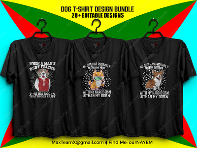 20+ Print Ready Editable Dog T-Shirts Design Bundle :)5