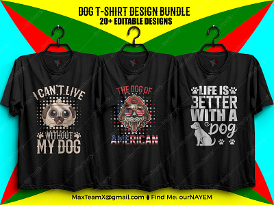 20+ Print Ready Editable Dog T-Shirts Design Bundle -1