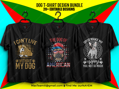 20+ Print Ready Editable Dog T-Shirts Design Bundle -1 ......