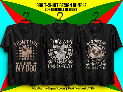 20+ Print Ready Editable Dog T-Shirts Design Bundle -1 .......