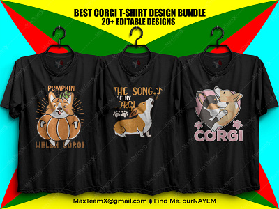 20+  Print Ready Editable Best Corgi T Shirts Design Bundle 1