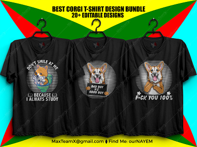 20+  Print Ready Editable Best Corgi T Shirts Design Bundle 6