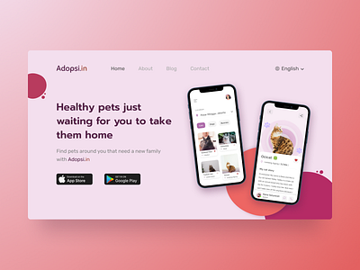 Pet Adoption App - Landing Page app design hero image hero section illustration landing design pets ui web design website website design