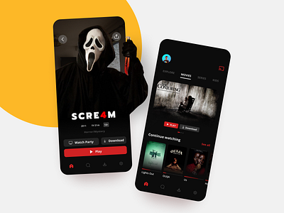 Movie Streaming App app design film film poster horror horror movie mobile mobile app movie movie app scary scary movie scream streaming streaming app ui ux