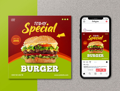 BURGER Special Food Social Media Post Banner Template red