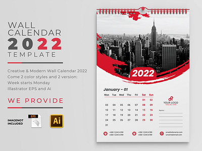 One Page Wall Calendar 2022