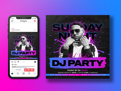 Club dj party flyer social media post and web banner template