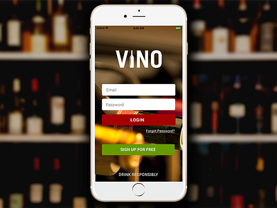 Vino App - Login Screen app login wine