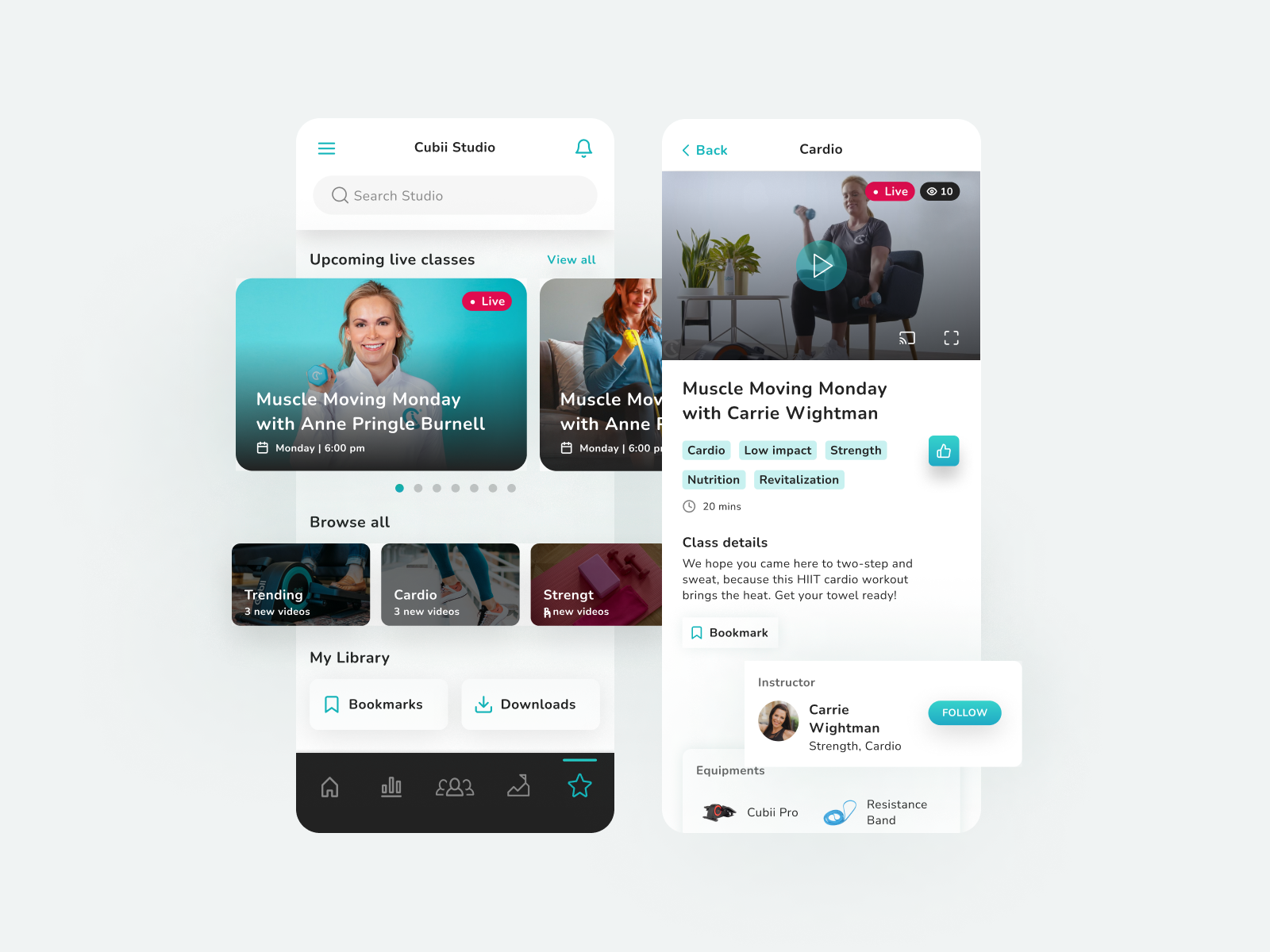 Video and Live Class UI B2C Fitness App by Aubergine Solutions on