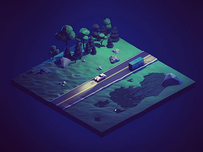 Night race diorama 3d lowpoly car night diorama