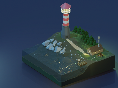 Lighthouse 3d 3d art cute lighthouse lowpoly night