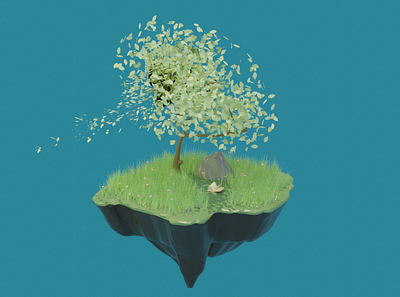 Floating Island 3d 3d art 3d artist book cute lowpoly stone tree