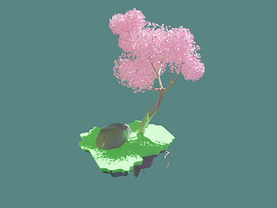 Sakura 3d 3d art 3d artist cute floating island lowpoly nature sakura tree