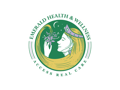 Emerald Health calmness design elegant emerald feminine garden gem green hand drawn health health logo logo logos princess wellness