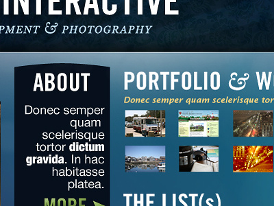 Old idea for portfolio site blue gradients overlays trade gothic