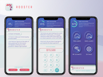 Rooster - The Smart Home Buying Assistant chatbot mortgage neumorphism real estate
