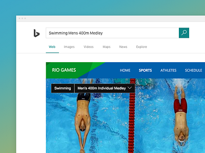 Bing Rio Games Experience answer bing experience infographics olympics rio games search swimming ui