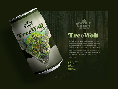 Scenic Valley Brewing- TreeWolf Ale Beer Label alcohol ale beer beer can beer label brewery drawing illustration ink pen