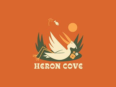 Heron Cove T-shirt Back bird cove design fish heron illustration