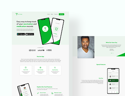 Landing page for a vaccine mobile app design ui ux web website