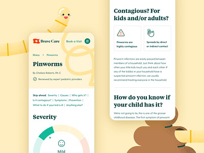 Brave Care Illness Pages — Pinworms graphic design healthcare illustration mobile ui web