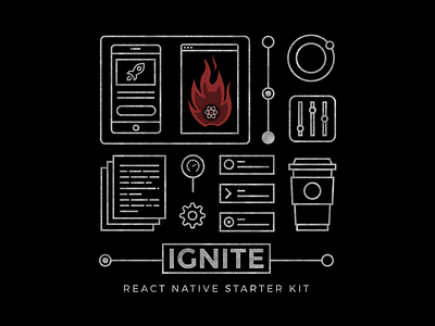 Ignite "React Native Starter Kit" T-shirt Design developer icons ignite illustration react native starter kit t shirt