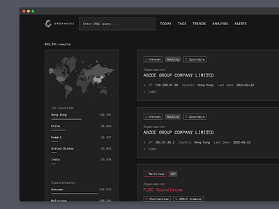 GreyNoise Search UI