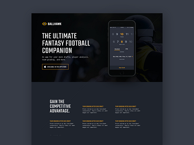 Ballhawk Landing Page | The ultimate fantasy football companion app ballhawk fantasy football football landing page sports web design