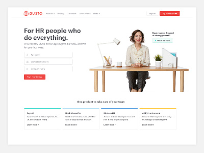 Gusto.com Homepage Redesign gusto health benefits homepage hr payroll