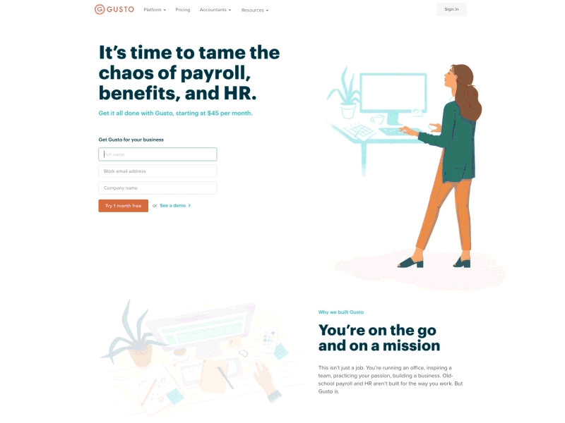 Gusto.com homepage animation after effects animation benefits gusto hero homepage hr illustration payroll texture video
